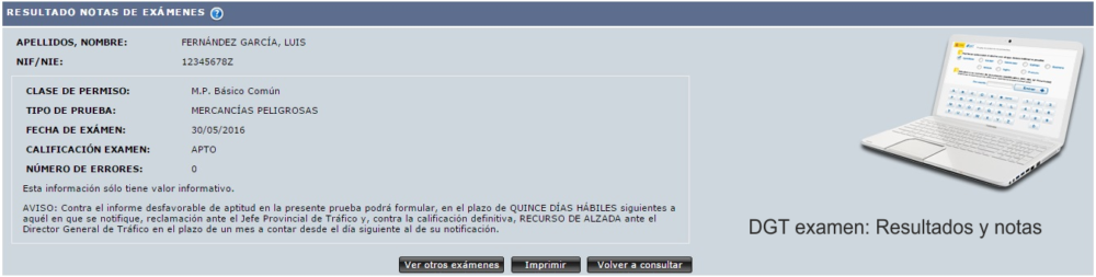 Consulta los resultados del examen DGT. Consulta tu nota. 1