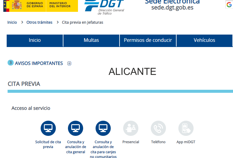 cita previa DGT ALICANTE