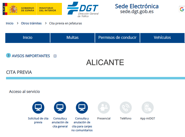 cita previa DGT ALICANTE