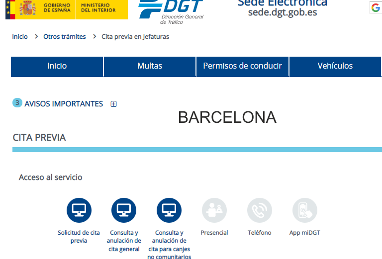 cita previa DGT BARCELONA