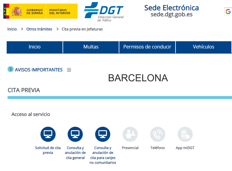 cita previa DGT BARCELONA