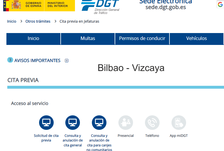 cita previa DGT Bilbao - Vizcaya