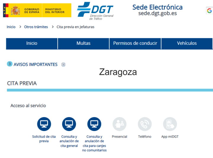 cita previa DGT Zaragoza